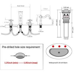 GGStudy 8 inch 2 Handles 3 Holes Widespread Bathroom Sink Faucet Antique Brass Bathroom Vanity Faucet Basin Mixer Tap Faucet Washingroom Faucet Matching Metal Pop Up Drain with Overflow