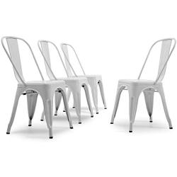 BELLEZE Vintage Style Metal Dining Chairs - White (Set of 4) Stackable Backrest Chair for Kitchen & Office