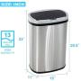 13 Gallon Touch-Free Automatic Stainless-Steel Trash Can Garbage Can Metal Trash Bin with Lid for Kitchen Living Room Office Bathroom, Electronic Touchless Motion Sensor Automatic Closure & Opening