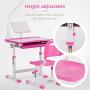 Mecor Kids Desks, Height Adjustable Children Desk and Chair Set,Childs School Student Sturdy Table w/Lamp, Pull Out Drawer Storage,Pencil Case,Bookstand Pink