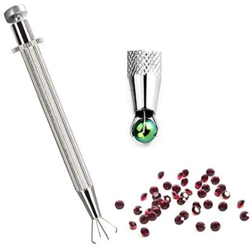 Prong Holder Professional Diamond Holder Pick-up Tool Stainless Steel 4 Prongs Diamond Claw Tweezers Parts Beads Diamond Gems Prong Tweezer Catcher Grabber Jewelry Making Jeweler Tool