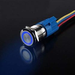 ESUPPORT 16mm 12V 3A Car Blue Light Angel Eye Metal Push Button Switch Socket