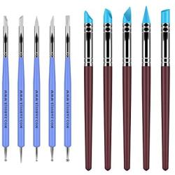 Ejiubas Clay Sculpting Tools Polymer Stylus Tool Set 5 X 2 Way Dotting Tool Modeling Clay 5 Pcs Rubber Brushes Wipe Out Tool Pottery Supplies Ceramics Tool Kit 10Pcs