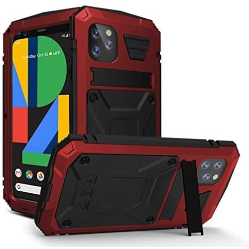 WintMing Compatible with Google Pixel 4XL Aluminium Metal Case Dropproof Shockproof Dustproof Cover Built-in Screen Protector Military Grade Defender Case with Kickstand (Red, 4XL)