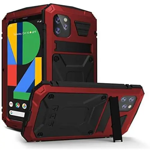 WintMing Compatible with Google Pixel 4XL Aluminium Metal Case Dropproof Shockproof Dustproof Cover Built-in Screen Protector Military Grade Defender Case with Kickstand (Red, 4XL)