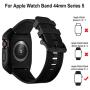 HATALKIN Compatible with Apple Watch Band Case 44mm Series 6/SE/5/4, Sport Liquid Silicone Bands & Metal/PC Cover for Apple Watch SE 44mm & iWatch Series 4/5/6 44mm (Black/Black)