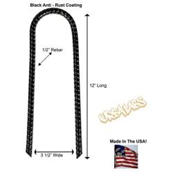 Urbalabs Nutrition 12 Inch Rebar Trampoline Stakes Extra Heavy Duty Metal 1/2 Inch Steel Rebar High Wind Ground Anchors Round Chisel Point Tips Universal Size Anti Rust in Black