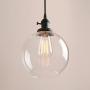 Pathson Black Pendant Light with Globe Round Glass Shade, Metal Base Cap and Adjustable Textile Cord, Industrial Style Retro Hanging Lamps for Dining Room Kitchen Island