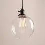 Pathson Black Pendant Light with Globe Round Glass Shade, Metal Base Cap and Adjustable Textile Cord, Industrial Style Retro Hanging Lamps for Dining Room Kitchen Island
