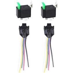 ESUPPORT 12V 30A Car Motor 14AWG Heavy Duty Relay Socket Plug 5Pin Fuse Switch On/Off SPDT Wire Harness Metal Pack of 2