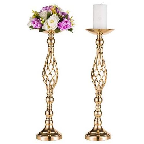 2 Pcs Versatile Metal Flower Arrangement & Candle Holder Stand Set for Wedding Party Dinner Centerpiece Event Restaurant Hotel Decoration (Gold, 2 x L)