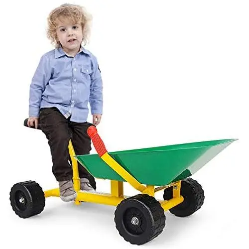 Costzon 8'' Kids Ride-on Sand Dumper, Children Outdoor Sandbox Toy Wheelbarrow Sit On, Heavy Duty Steel Digging Scooper Excavator Crane with 4 Wheels, Metal Garden Play Tools for Boys & Girls (Green)