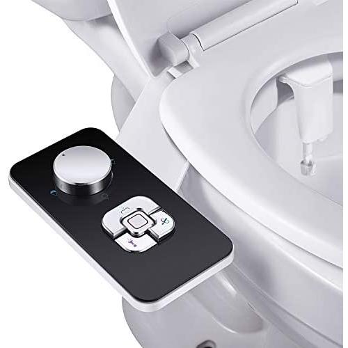 Bidet Attachment - SAMODRA Non-electric Cold Water Bidet Toilet Seat Attachment with Pressure Controls,Retractable Self-cleaning Dual Nozzles for Frontal & Rear Wash - Black