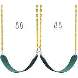 Jungle Gym Kingdom 2 Pack Swings Seats Heavy Duty 66'' Chain Plastic Coated - Playground Swing Set Accessories Replacement Snap Hooks (Green)