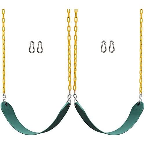 Jungle Gym Kingdom 2 Pack Swings Seats Heavy Duty 66'' Chain Plastic Coated - Playground Swing Set Accessories Replacement Snap Hooks (Green)