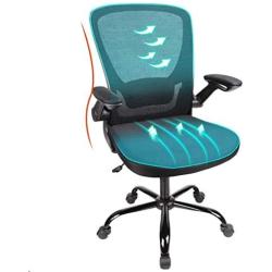 Komene Home Office Chair, Ergonomic Office Chair Large Seat, Desk Chair with Wheels,330 lb Mesh Executive Chair with Flip-up Arms,Swivel Task Chair Gaming Lumbar Support, Adjustable Height,Metal Base