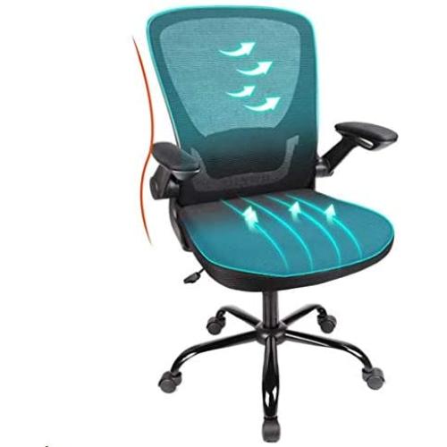 Komene Home Office Chair, Ergonomic Office Chair Large Seat, Desk Chair with Wheels,330 lb Mesh Executive Chair with Flip-up Arms,Swivel Task Chair Gaming Lumbar Support, Adjustable Height,Metal Base