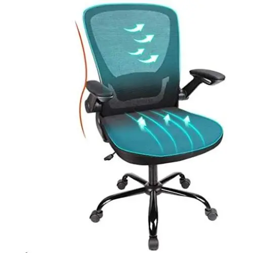 Komene Home Office Chair, Ergonomic Office Chair Large Seat, Desk Chair with Wheels,330 lb Mesh Executive Chair with Flip-up Arms,Swivel Task Chair Gaming Lumbar Support, Adjustable Height,Metal Base