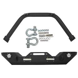 Front Bumper W/Winch Plate & LED Lights D-rings for 2007-2018 Jeep Wrangler JK Front Bumper