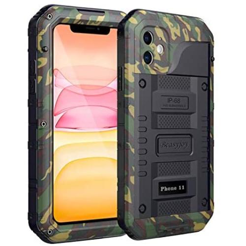 Beasyjoy iPhone 11 Case Waterproof Metal Case Heavy Duty Built-in Screen Full Body Protective Shockproof Dustproof Military Grade Rugged Defender Case Outdoor Case (Camo)