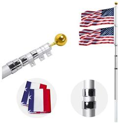 Gientan 20FT Telescopic Flag Pole, Extra Thick Heavy Duty Aluminum Flagpole Kit with 3x5 US Flag&Golden Ball Top for Commercial Residential Outdoor Use, Fly up 2 Flags