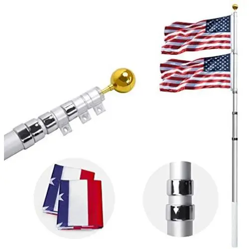 Gientan 20FT Telescopic Flag Pole, Extra Thick Heavy Duty Aluminum Flagpole Kit with 3x5 US Flag&Golden Ball Top for Commercial Residential Outdoor Use, Fly up 2 Flags