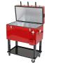 Clevr 68 Quart Qt Red Patio Cooler Ice Chest with Foosball Table Top, Portable Patio Party Bar Cold Drink Rolling Cart on Wheels with Tray Shelf,17 Gallon/ 65L Outdoor Rolling Beverage Cart