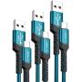 USB-C Cable 3A Fast Charging, JSAUX 3-Pack (10ft+6.6ft+3.3ft)USB A to Type C Charge Nylon Braided Cord Compatible with Samsung Galaxy S20 S10 S9 S8 Plus Note 10 9 8,PS5 Controller,USB C Charger(Green)