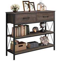 HOMECHO Console Table with Drawers, Tall Entryway Table with Storage, Narrow Sofa Hallway Table for Bedroom Living Room, Metal Frame, Dark Brown