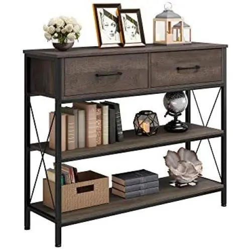 HOMECHO Console Table with Drawers, Tall Entryway Table with Storage, Narrow Sofa Hallway Table for Bedroom Living Room, Metal Frame, Dark Brown HOMECHO Console Table with Drawers, Tall Entryway Table with Storage, Narrow Sofa Hallway Table for Bedroom Living Room, Metal Frame, Dark Brown