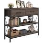 HOMECHO Console Table with Drawers, Tall Entryway Table with Storage, Narrow Sofa Hallway Table for Bedroom Living Room, Metal Frame, Dark Brown