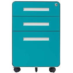 File Cabinet Mobile, Merax 3 Drawer Metal Pedestal Filing Cabinets with 2 Lock Keys, 5 Rolling Casters, Fully Assembled Storage for Home Office Modern Vertical Hanging Folders A4 Letter Size (Blue)