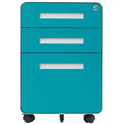 File Cabinet Mobile, Merax 3 Drawer Metal Pedestal Filing Cabinets with 2 Lock Keys, 5 Rolling Casters, Fully Assembled Storage for Home Office Modern Vertical Hanging Folders A4 Letter Size (Blue)