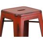 Flash Furniture Commercial Grade 24'' High Backless Distressed Kelly Red Metal Indoor-Outdoor Counter Height Stool