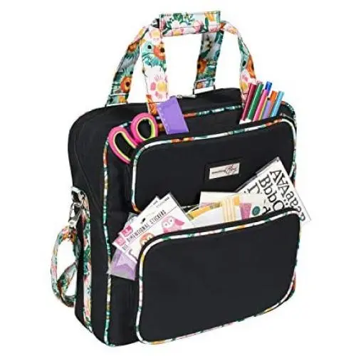 Everything Mary Deluxe Black & Floral Scrapbook Carrying Storage Tote - Compatible with Standard IRIS Boxes – Portable Travel Craft Bag with Handle & Shoulder Strap for Pages, Paper Everything Mary Deluxe Black & Floral Scrapbook Carrying Storage Tote - Compatible with Standard IRIS Boxes – Portable Travel Craft Bag with Handle & Shoulder Strap for Pages, Paper