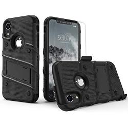 ZIZO Bolt Series for iPhone XR Case Military Grade Drop Tested with Tempered Glass Screen Protector Holster and Kickstand Black Black