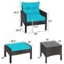 Tangkula Wicker Furniture Set 5 Pieces PE Wicker Rattan Outdoor All Weather Cushioned Sofas and Ottoman Set Lawn Pool Balcony Conversation Set Chat Set (Turquoise)
