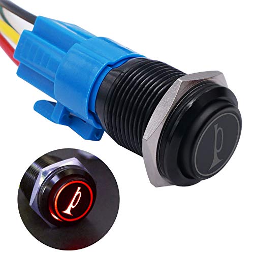 TWTADE/19MM 12V Car Horn Button Red LED lighted Momentary Metal Speaker Air Horn Toggle Switch with wires BK-GLB19-R