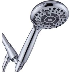 G-Promise Handheld Shower Head High Pressure 6 Spray Settings, Detachable Hand Held Showerhead 4.9'' Face with Extra Long Flexible Hose and Metal Adjustable Bracket (Chrome)