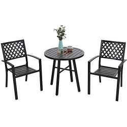 PHI VILLA Patio Metal 3 Piece Bistro Chairs and Table Furniture Set - Black