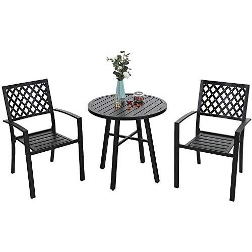 PHI VILLA Patio Metal 3 Piece Bistro Chairs and Table Furniture Set - Black