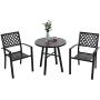 PHI VILLA Patio Metal 3 Piece Bistro Chairs and Table Furniture Set - Black