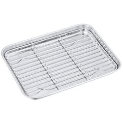 P&P CHEF Toaster Oven Tray and Rack Set, Stainless Steel Baking Pan with Cooling Rack, Fit Your Small Oven & Single Person Use, Non Toxic & Easy Clean