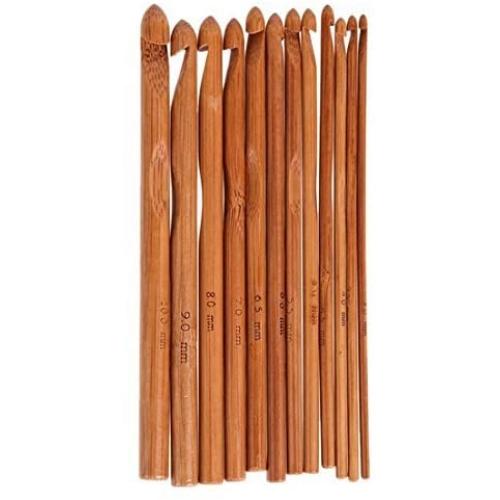 ZXUY 12pcs 6'' Bamboo Handle Crochet Hook Knit Craft Knitting Needle Weave Yarn 3-10mm