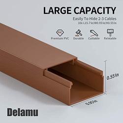 Cord Cover, Delamu 157in Cable Concealer Cable Cover Channel, PVC Cord Hider on Wall, Paintable Cable Raceway, Cuttable Wire Covers for Cords, Cable Hider to Hide Wall Mounted TV, CC01-Brown