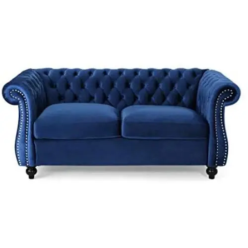 Christopher Knight Home Karen Traditional Chesterfield Loveseat Sofa, Navy Blue and Dark Brown, 61.75 x 33.75 x 27.75,306027 Christopher Knight Home Karen Traditional Chesterfield Loveseat Sofa, Navy Blue and Dark Brown, 61.75 x 33.75 x 27.75,306027