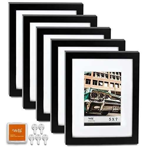 CAVEPOP 8x10 Black Picture Frame with Mat Set of 5, Made to Display 8x10” Without Mat, 5x7 with Mat - Large Wall Hanging Photo Frames, Collage Picture Frame Sets CAVEPOP 8x10 Black Picture Frame with Mat Set of 5, Made to Display 8x10” Without Mat, 5x7 with Mat - Large Wall Hanging Photo Frames, Collage Picture Frame Sets