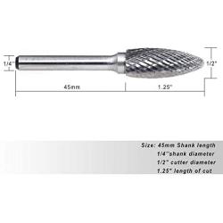 YUFUTOL SH-5 Tungsten Carbide Burr Flame Shape Double Cut Rotary Burrs File(1/2cutter Dia ， 1.25Cutter Length) with 1/4 (6.35mm) Shank dia