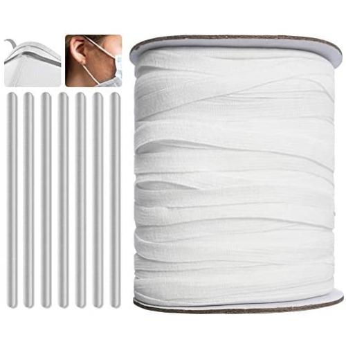 100 Pieces Elastic Bands with Adjustable Buckle, 16cm 1/5 Inch High Stretch String Cord Bands Thread Rope for Sewing DIY Jewelry Crafts Clothing Garment Sewing (White, 90mm/1/4-Inch 100 Yards)