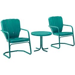 Crosley Furniture KO10012TU Ridgeland Retro Metal 3-Piece Seating Set with 2 Chairs and Side Table, Turquoise